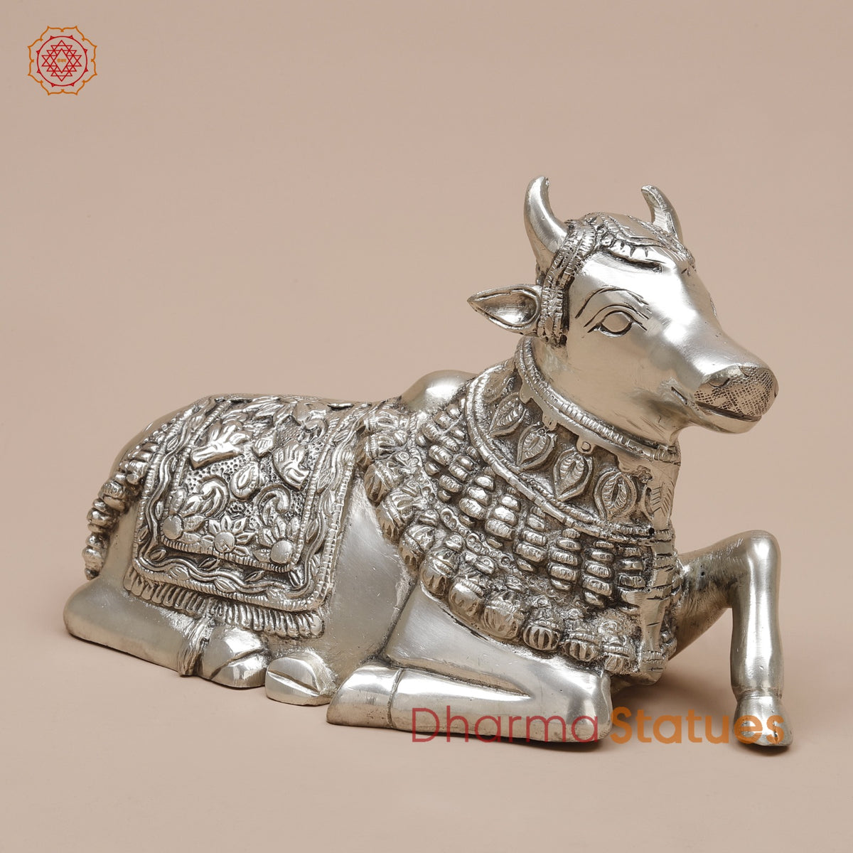 Brass Nandi Seated Fine, Silver Coated 10”