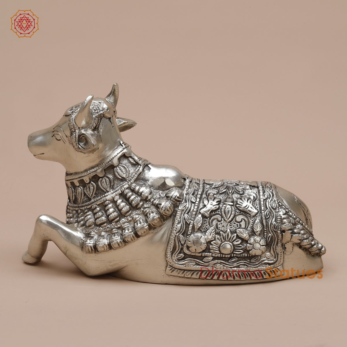 Brass Nandi Seated Fine, Silver Coated 10”