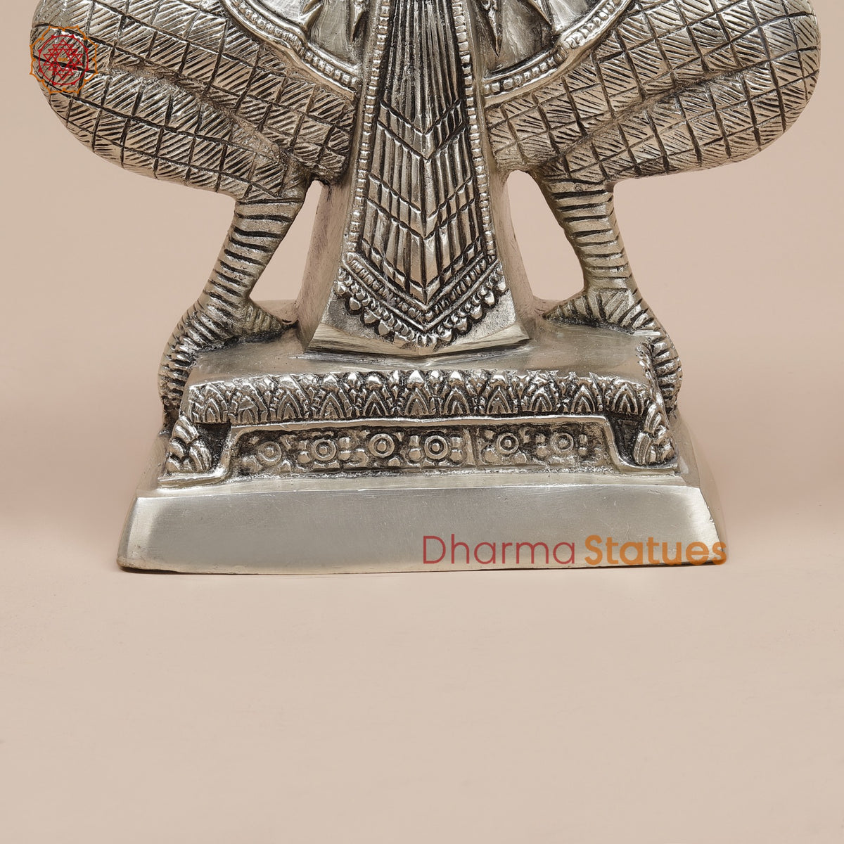 Brass Garuda Seated With Open Wings Fine, Silver Coated 13”