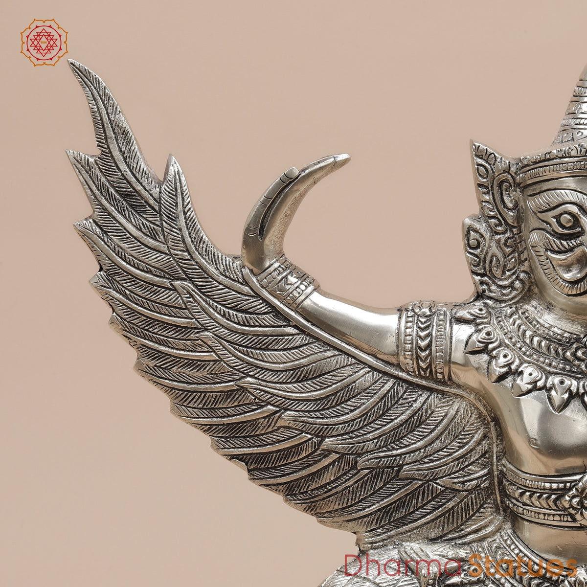 Brass Garuda Seated With Open Wings Fine, Silver Coated 13”