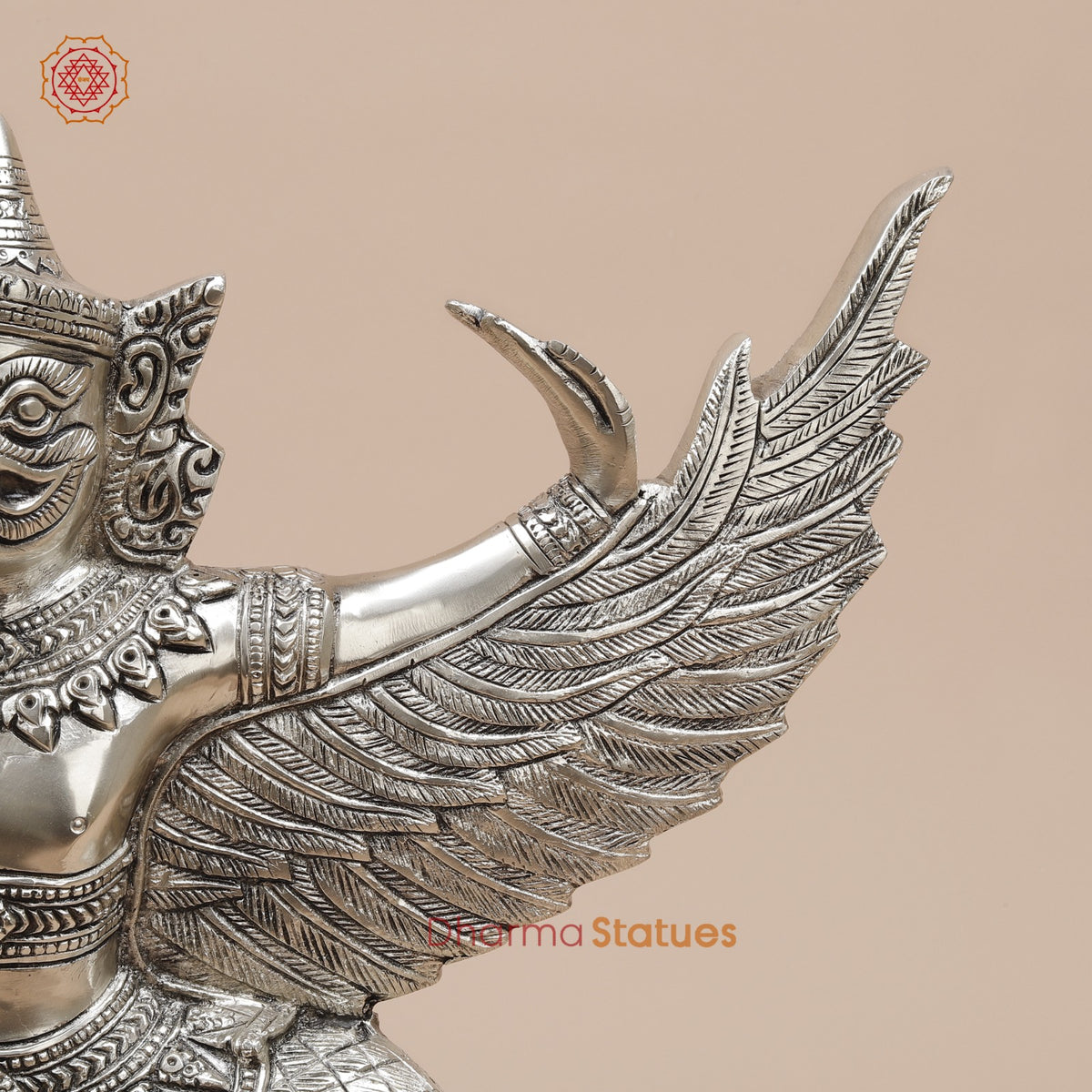 Brass Garuda Seated With Open Wings Fine, Silver Coated 13”