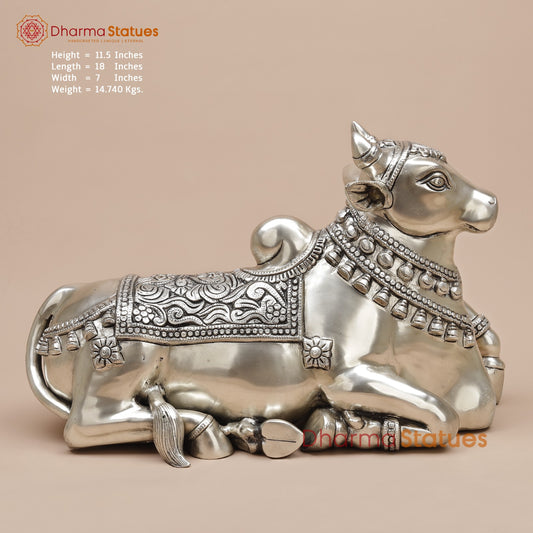Brass Nandi Seated Fine, Silver Coated 18”