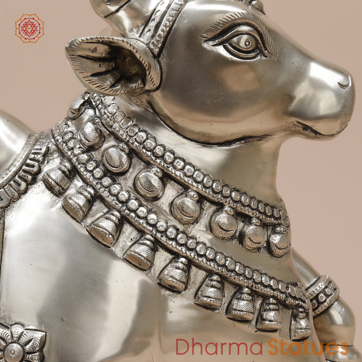 Brass Nandi Seated Fine, Silver Coated 18”