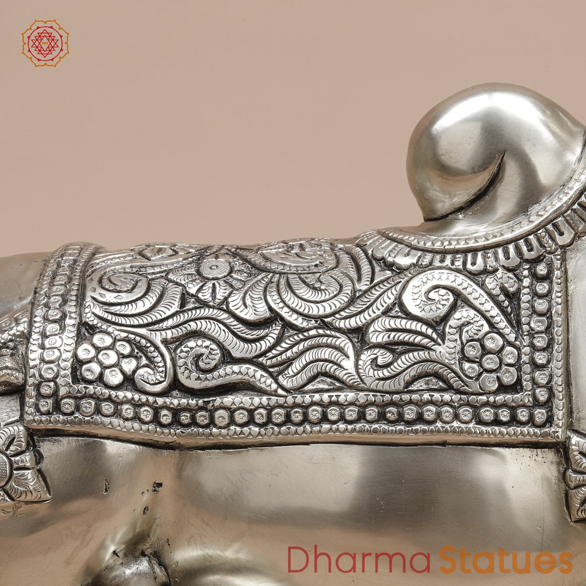 Brass Nandi Seated Fine, Silver Coated 18”