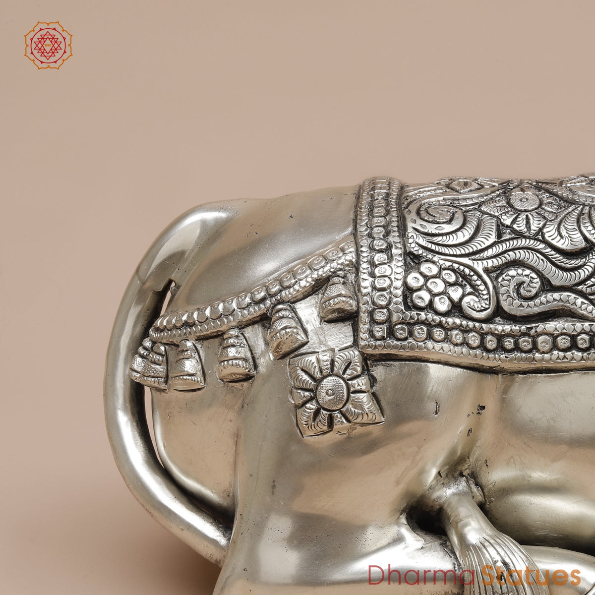 Brass Nandi Seated Fine, Silver Coated 18”