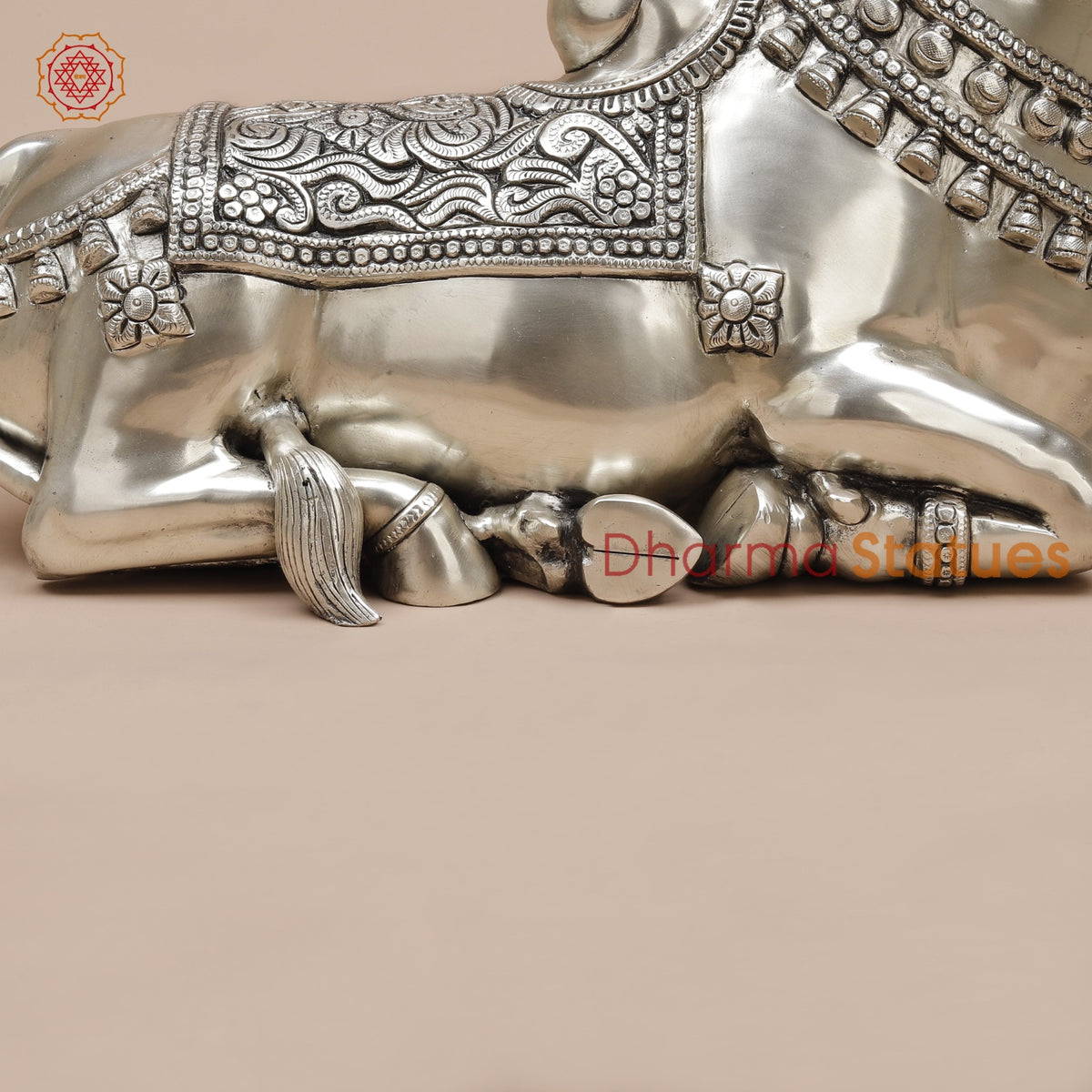 Brass Nandi Seated Fine, Silver Coated 18”