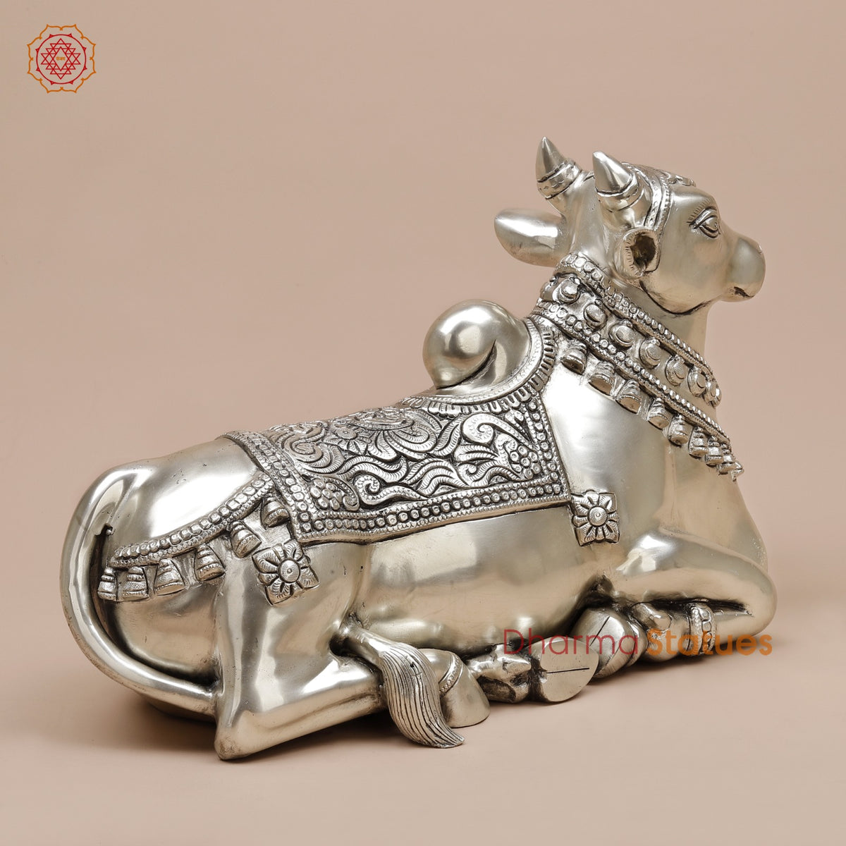 Brass Nandi Seated Fine, Silver Coated 18”
