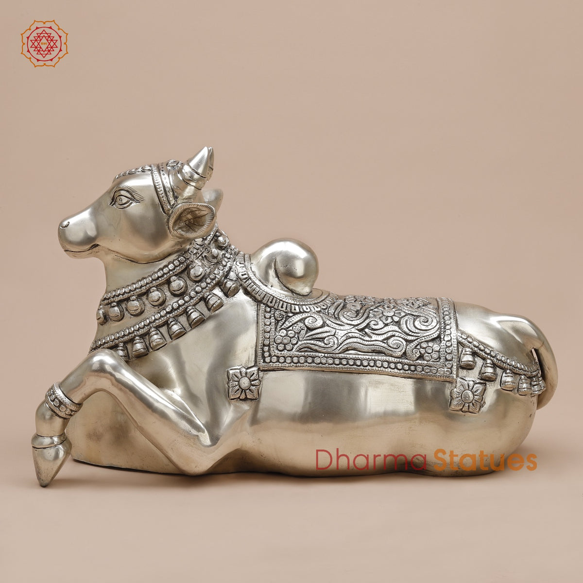 Brass Nandi Seated Fine, Silver Coated 18”
