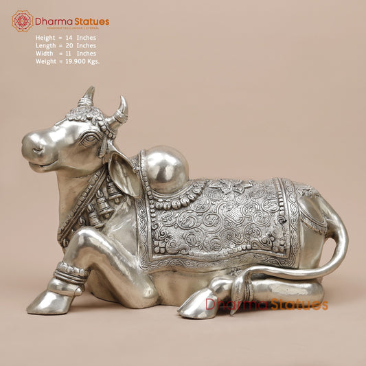 Brass Nandi Seated Fine, Silver Coated 20”