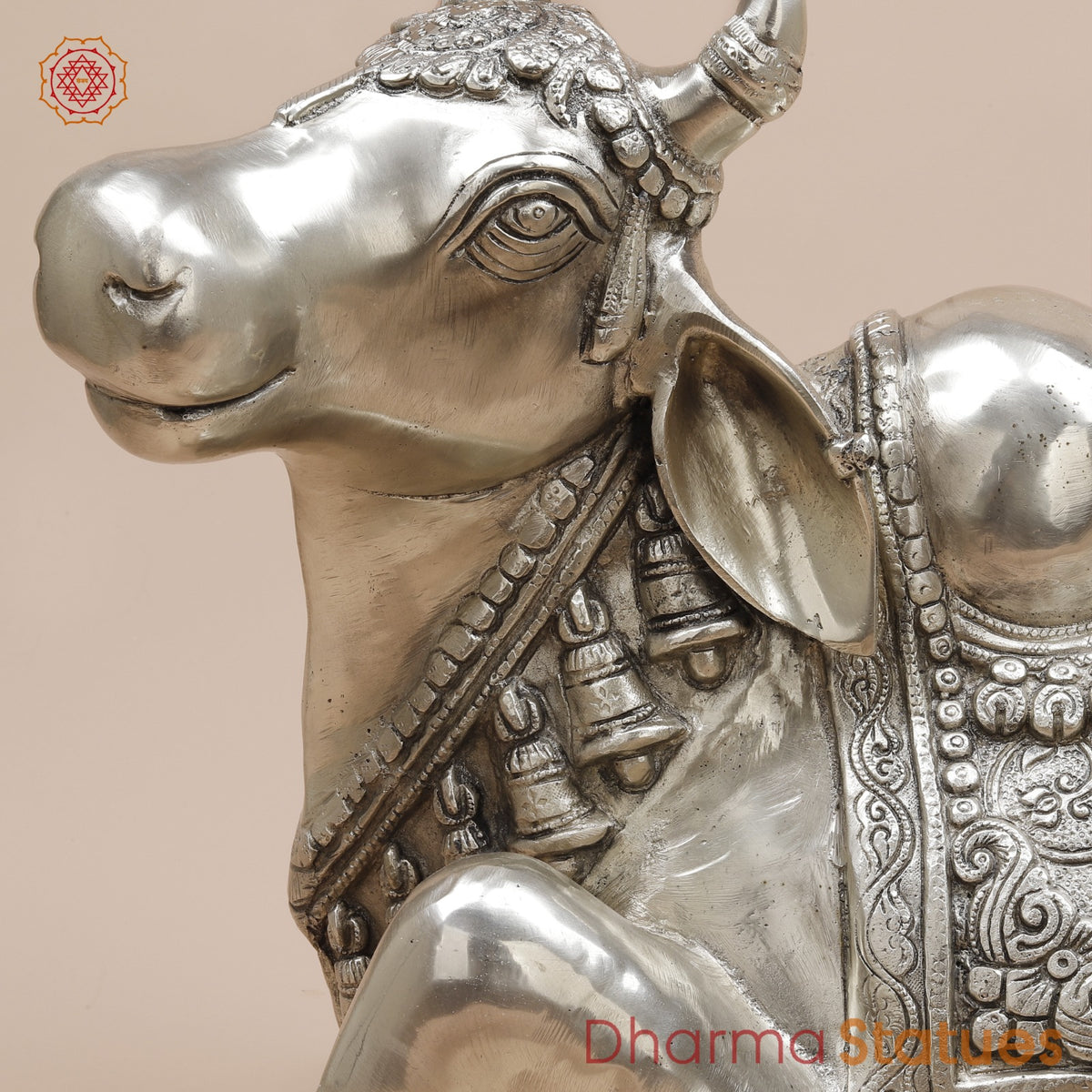 Brass Nandi Seated Fine, Silver Coated 20”