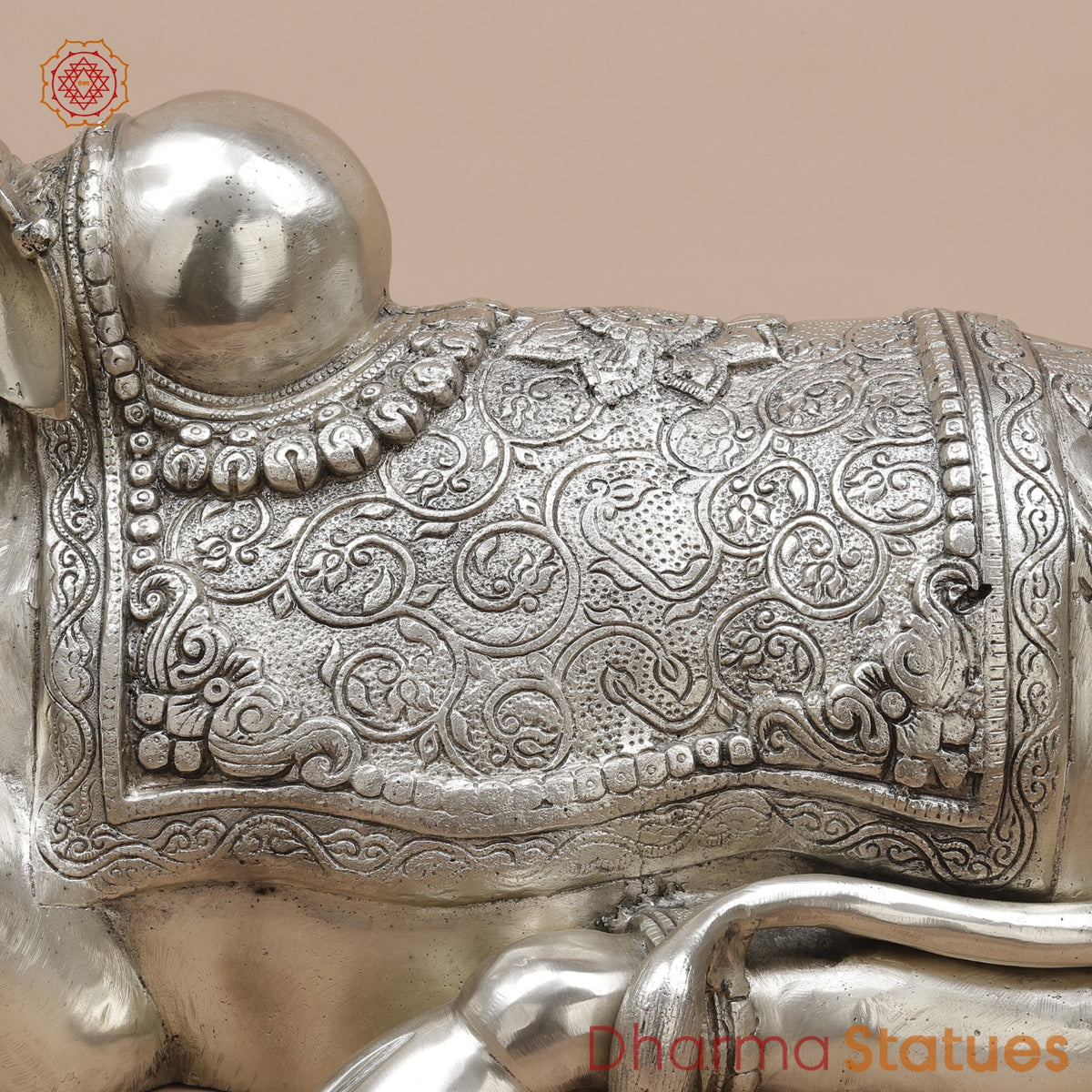 Brass Nandi Seated Fine, Silver Coated 20”