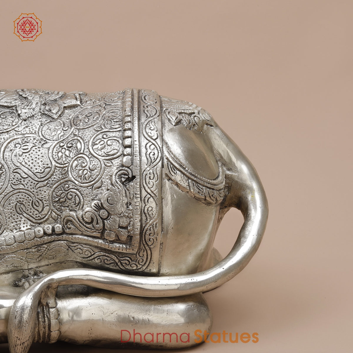 Brass Nandi Seated Fine, Silver Coated 20”