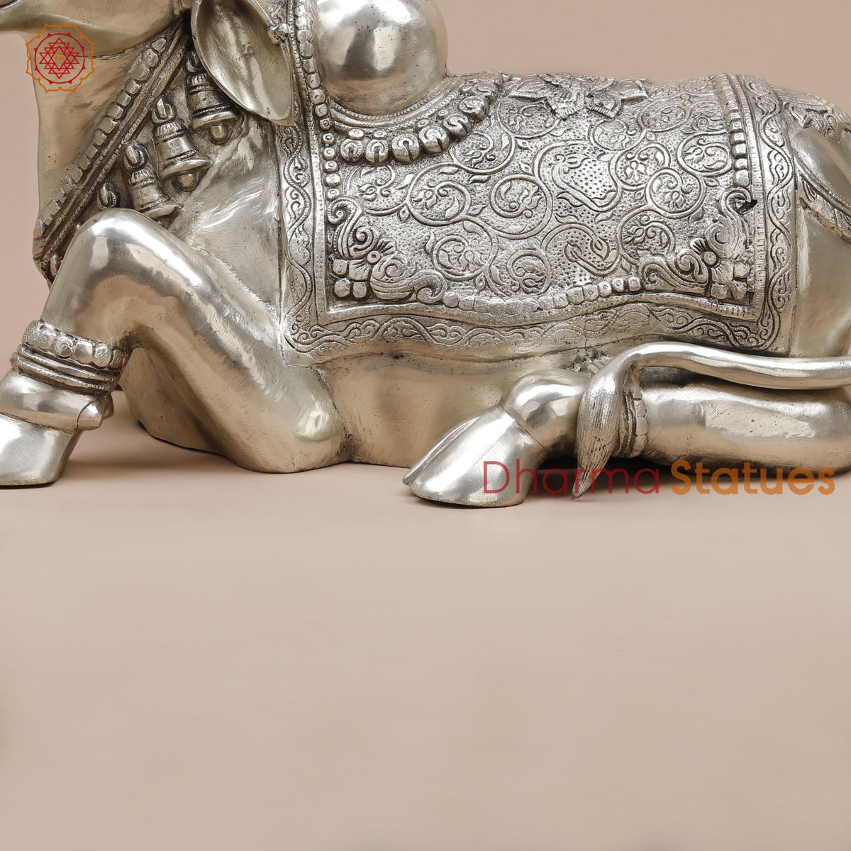 Brass Nandi Seated Fine, Silver Coated 20”