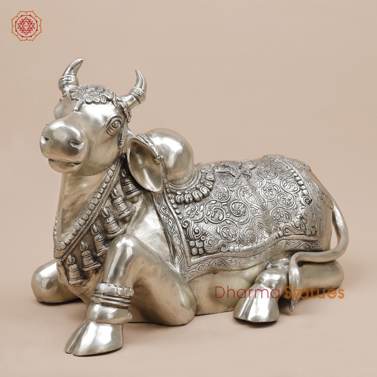 Brass Nandi Seated Fine, Silver Coated 20”