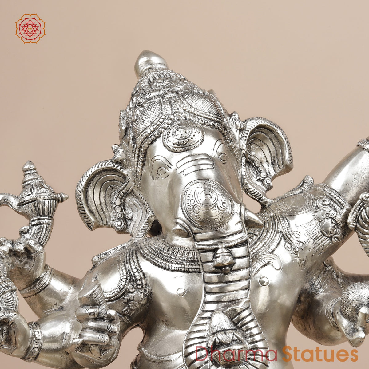 Brass Joyful Dancing Ganesh Fine, Silver Coated 30”