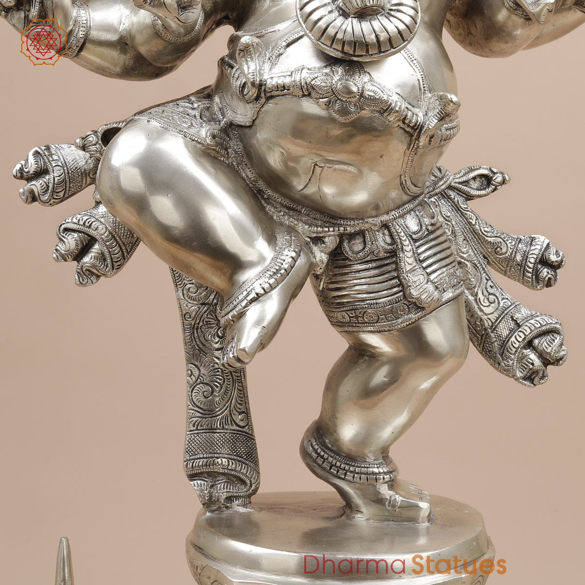 Brass Joyful Dancing Ganesh Fine, Silver Coated 30”