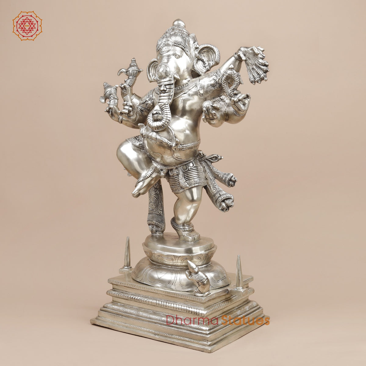 Brass Joyful Dancing Ganesh Fine, Silver Coated 30”