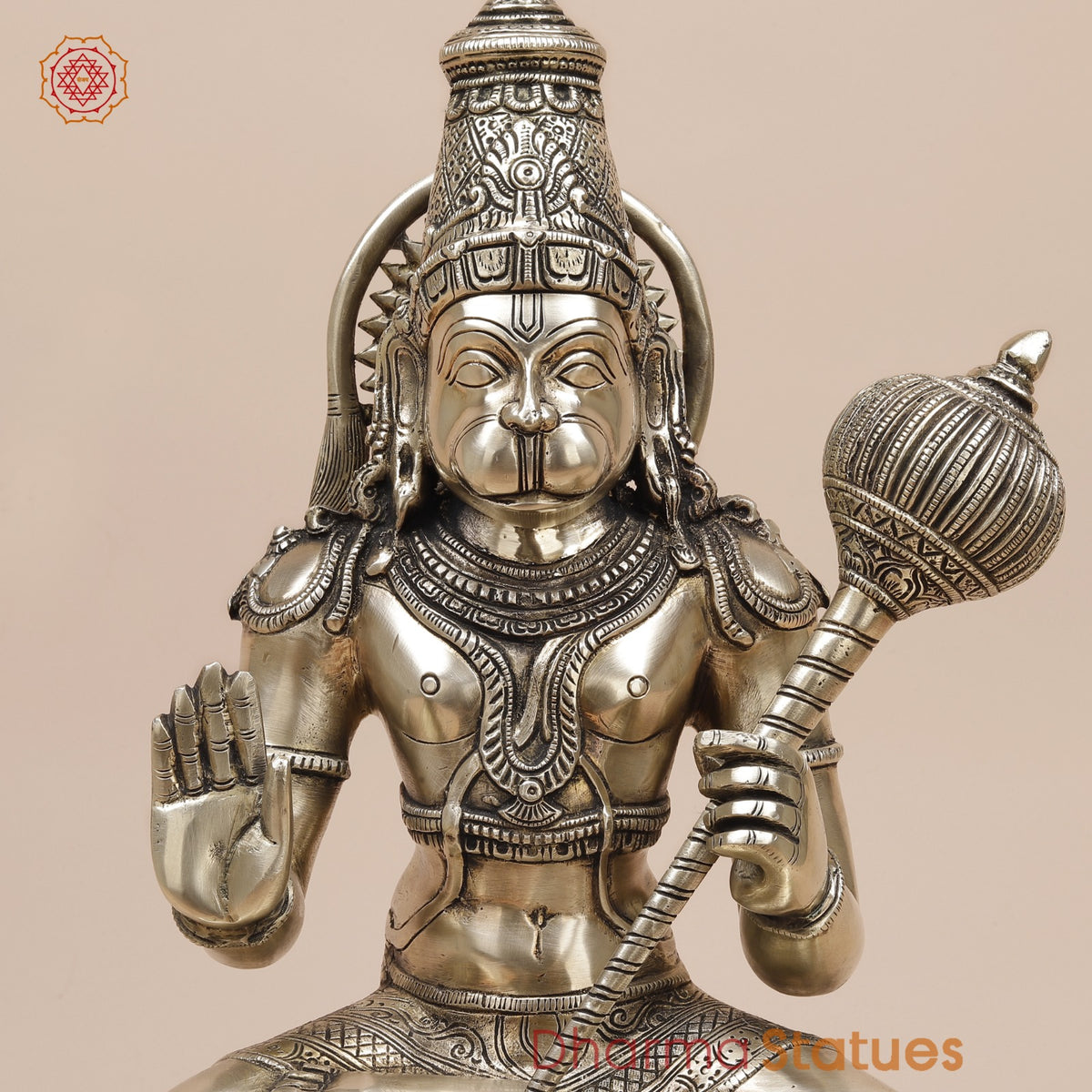 Brass Hanuman Ji seated Fine, Smooth Finish 19”