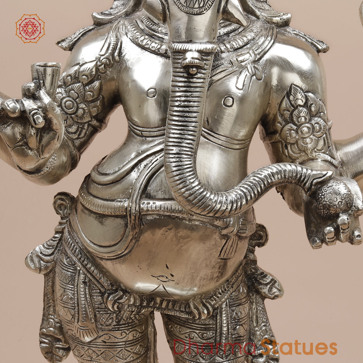 Brass Ganesh Standing Fine, Silver Coated 19”
