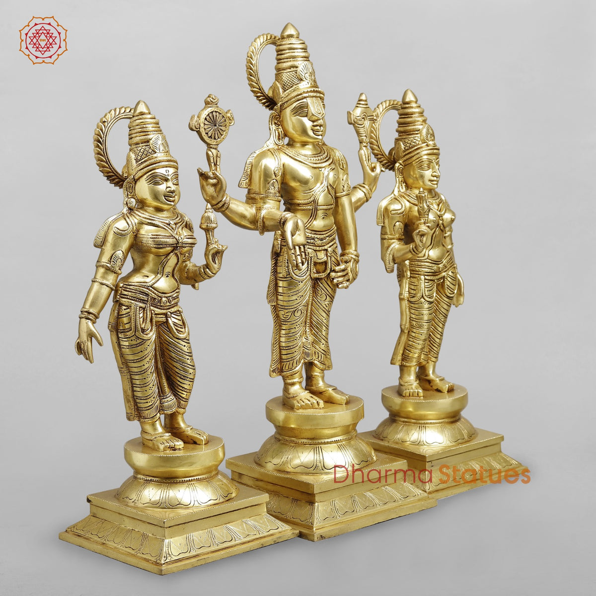 Brass Balaji with Sridevi and Bhudevi Fine, Golden Finish 25”
