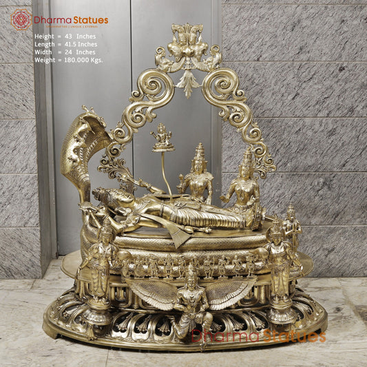 Bronze Vishnu Resting With Lakshmi (Anantshayiana) with Arch Fine, Special Gold Finish 43”