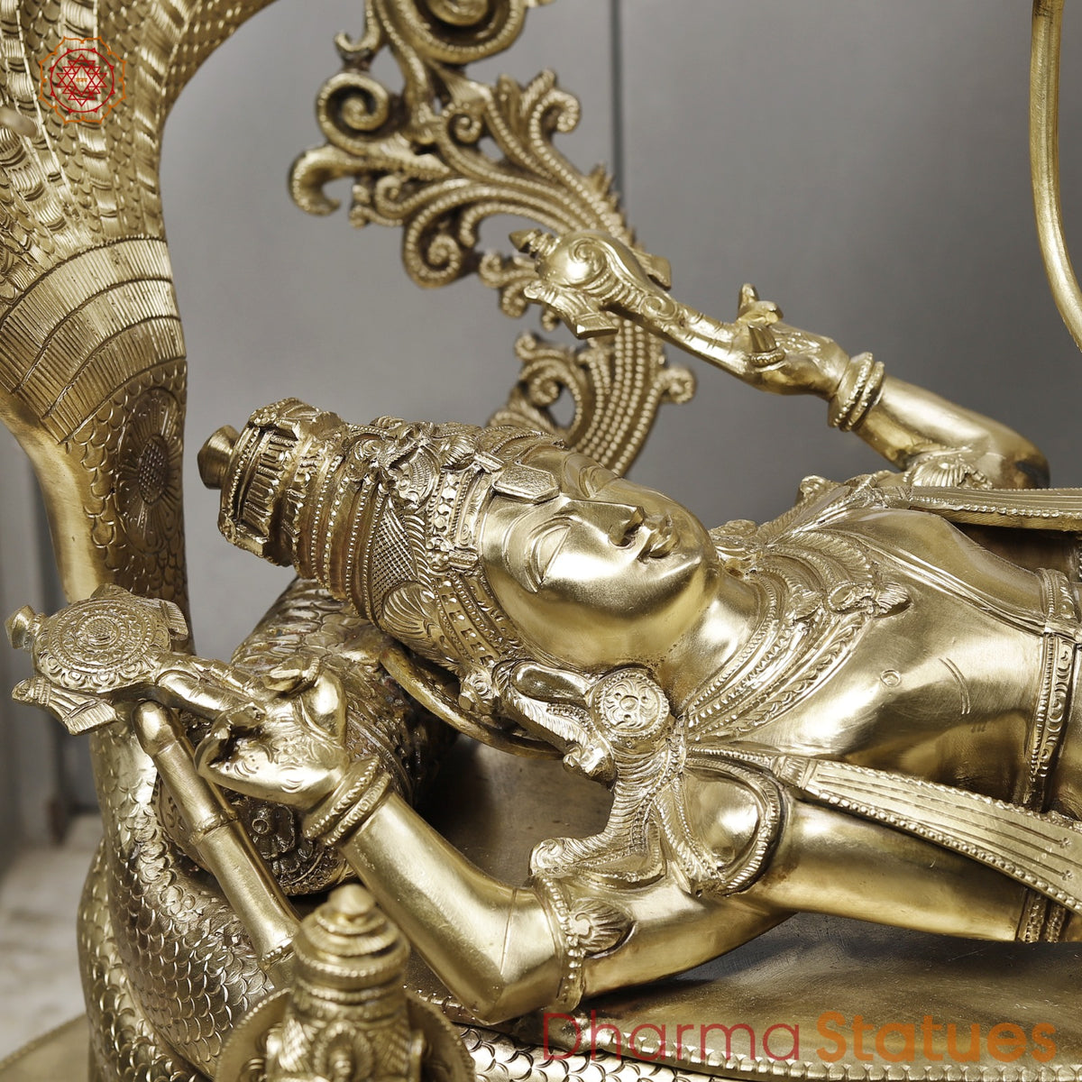 Bronze Vishnu Resting With Lakshmi (Anantshayiana) with Arch Fine, Special Gold Finish 43”