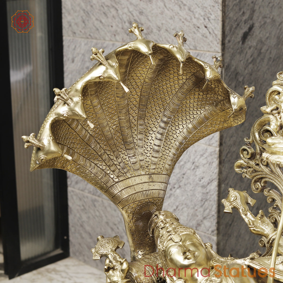 Bronze Vishnu Resting With Lakshmi (Anantshayiana) with Arch Fine, Special Gold Finish 43”