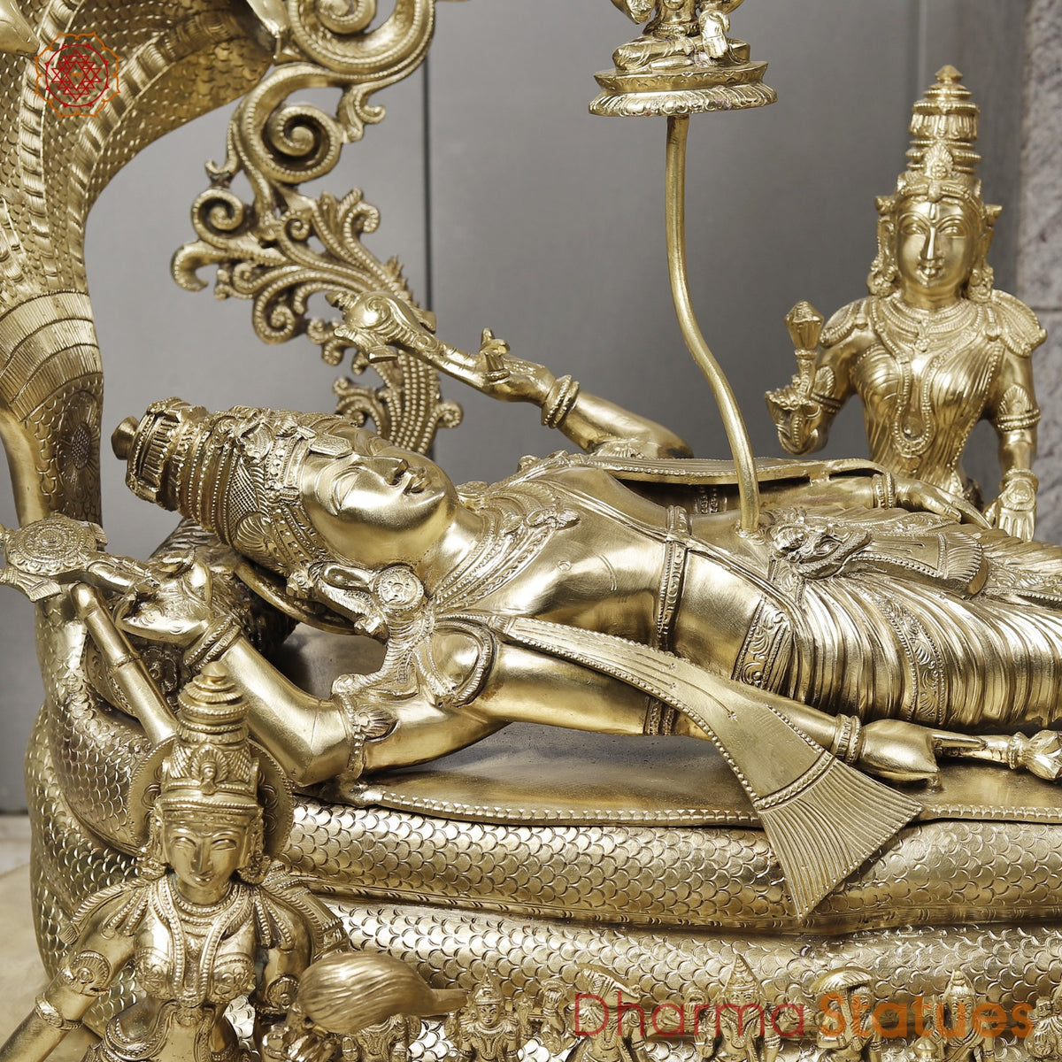 Bronze Vishnu Resting With Lakshmi (Anantshayiana) with Arch Fine, Special Gold Finish 43”