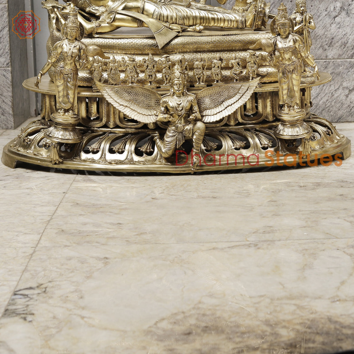 Bronze Vishnu Resting With Lakshmi (Anantshayiana) with Arch Fine, Special Gold Finish 43”