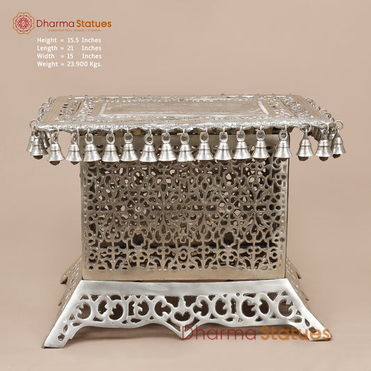 Brass Pedestal With Bells and Jali cut Work Fine, Silver Coated 16”