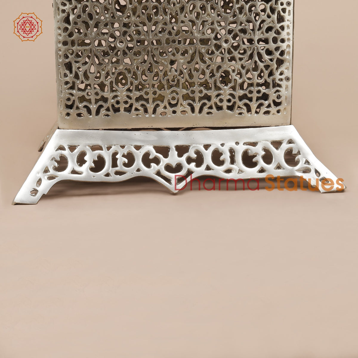 Brass Pedestal With Bells and Jali cut Work Fine, Silver Coated 16”
