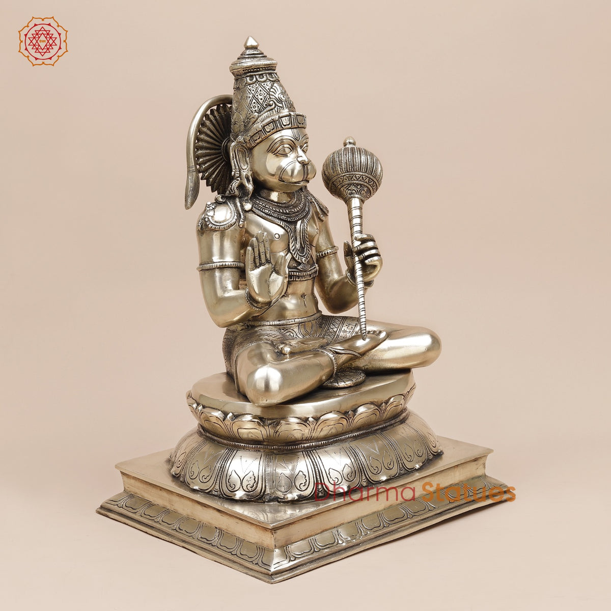 Brass Hanuman Ji seated Fine, Smooth Finish 19”