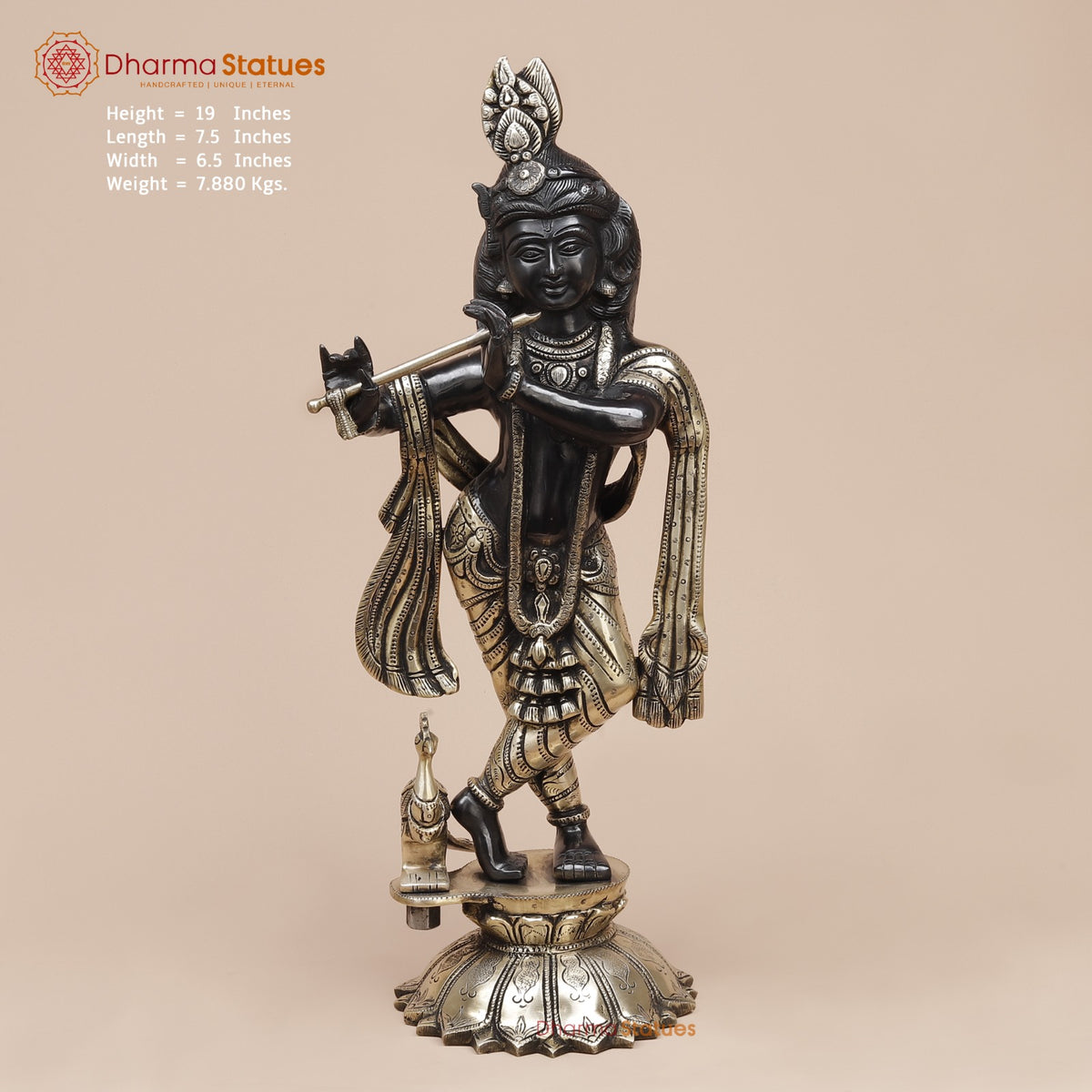 Brass Kalangi Krishna Fine, Royal Black Finish 19”