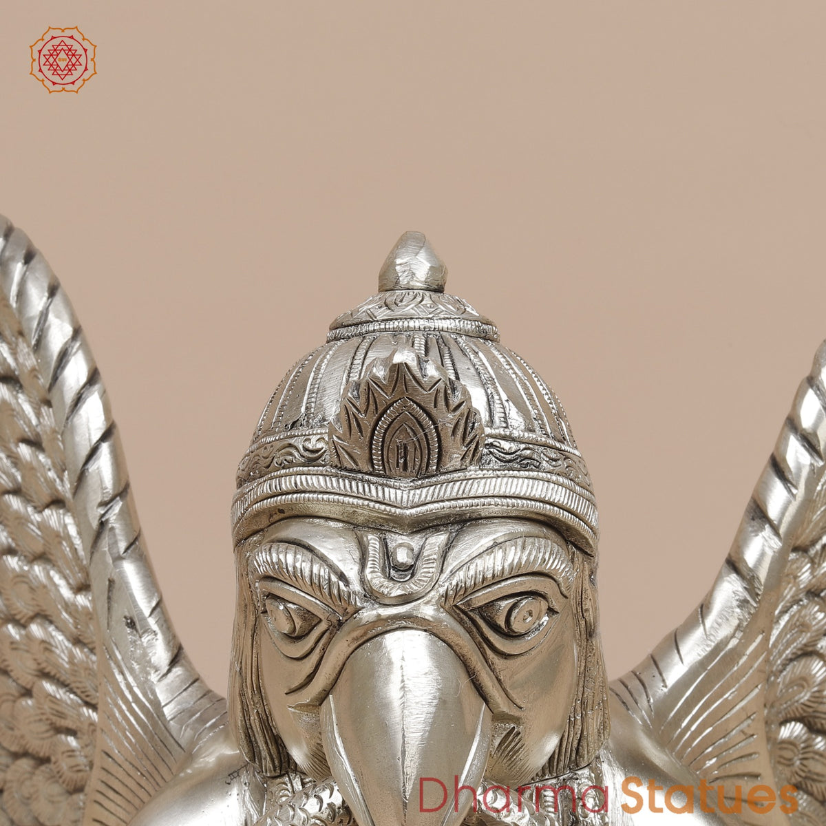 Brass Garuda Flying Holding Snake, Silver Coated 12”