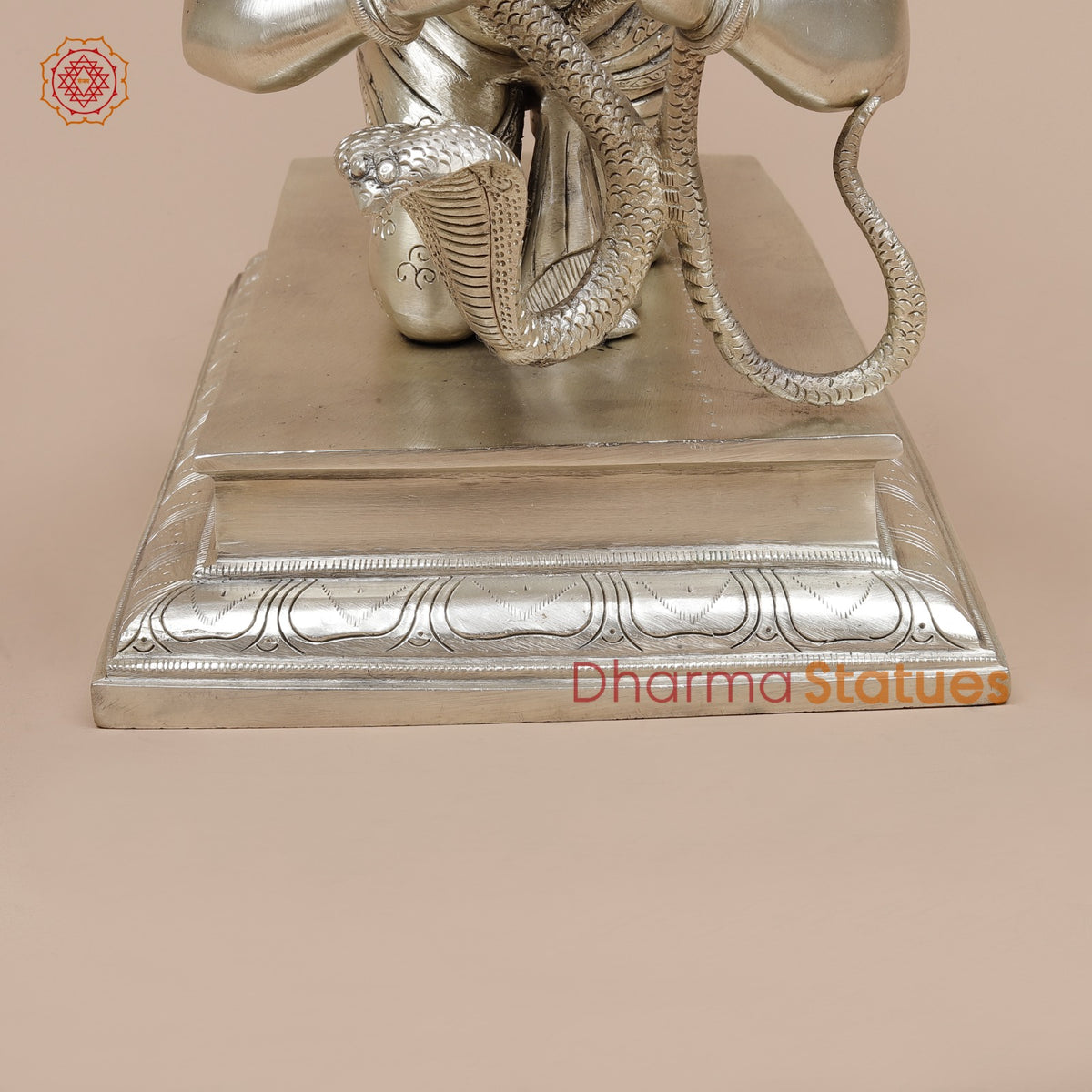 Brass Garuda Flying Holding Snake, Silver Coated 12”