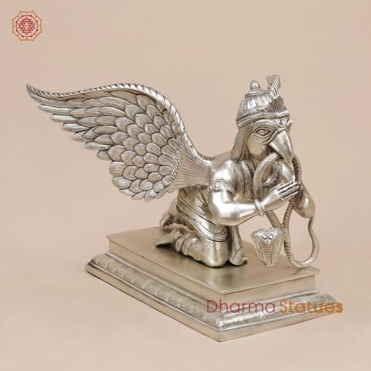 Brass Garuda Flying Holding Snake, Silver Coated 12”