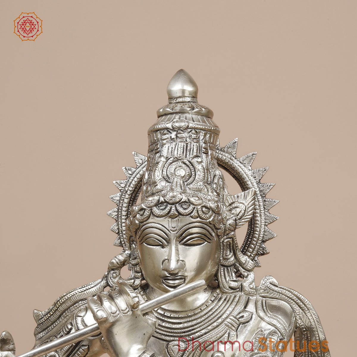 Brass Krishna Standing with Garlands, Silver Coated 24”