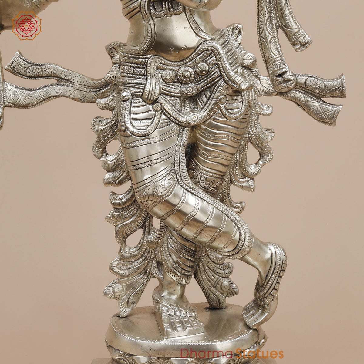 Brass Krishna Standing with Garlands, Silver Coated 24”