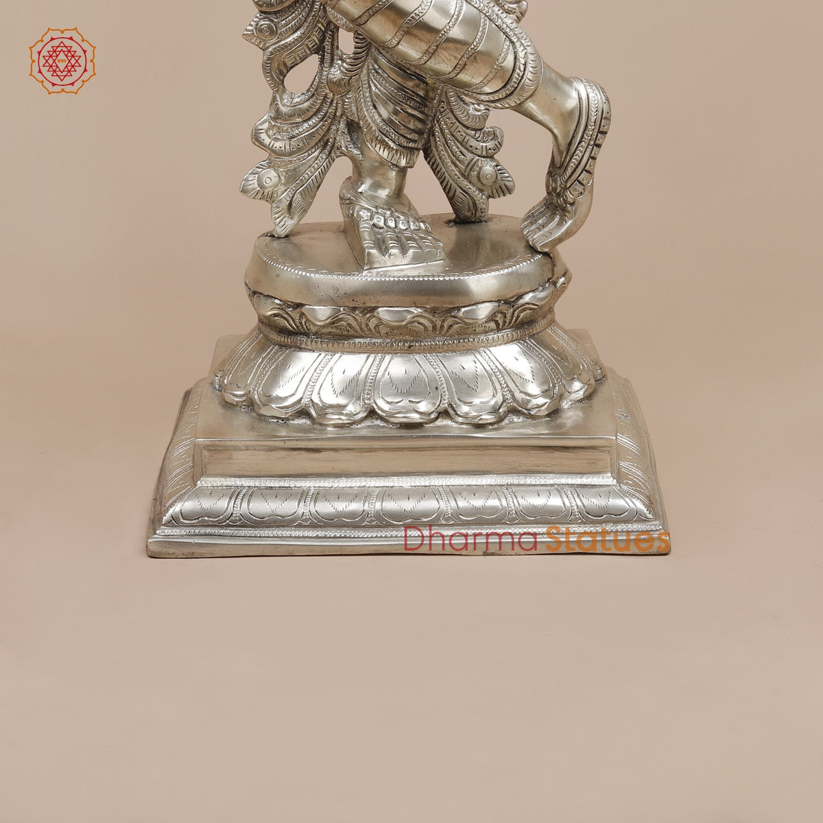 Brass Krishna Standing with Garlands, Silver Coated 24”
