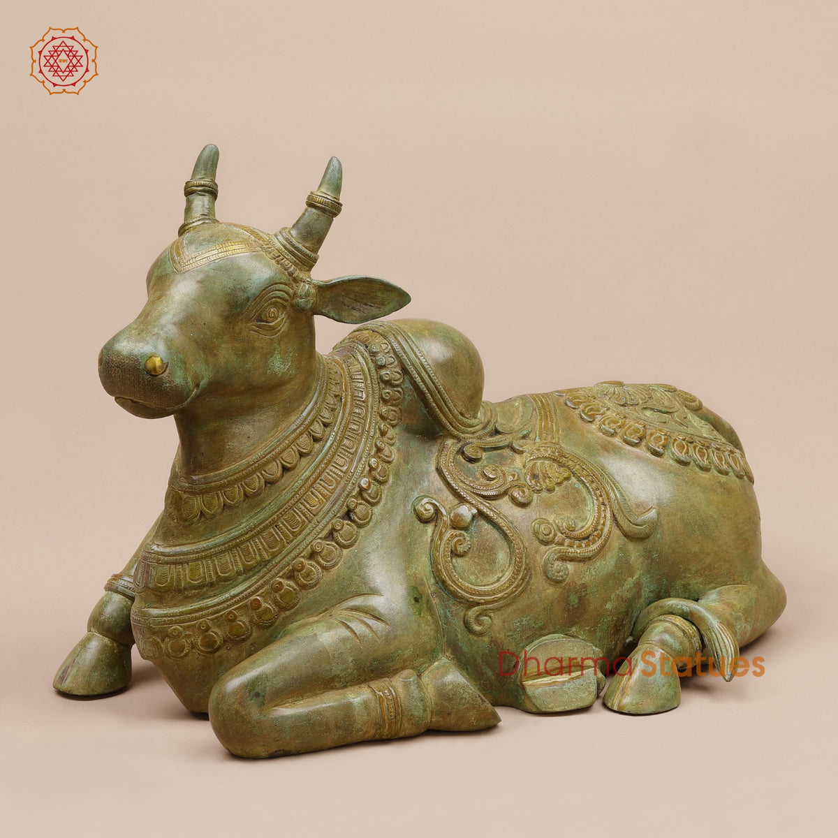 Brass Nandi Seated Fine, Natural Green Patina 17”