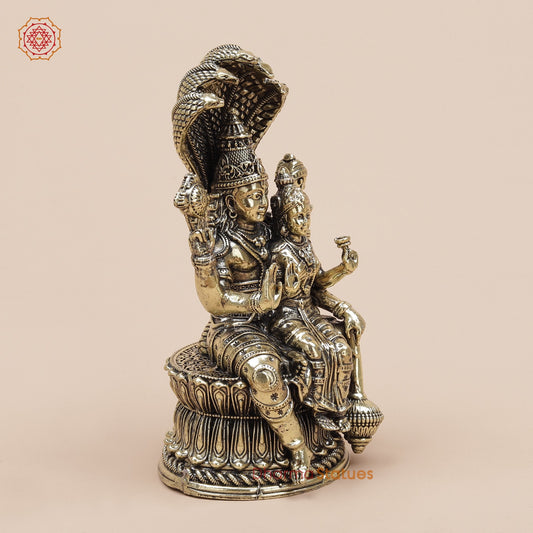 Brass Vishnu, Lakshmi Seated with Sheshnag Fine 6.5”