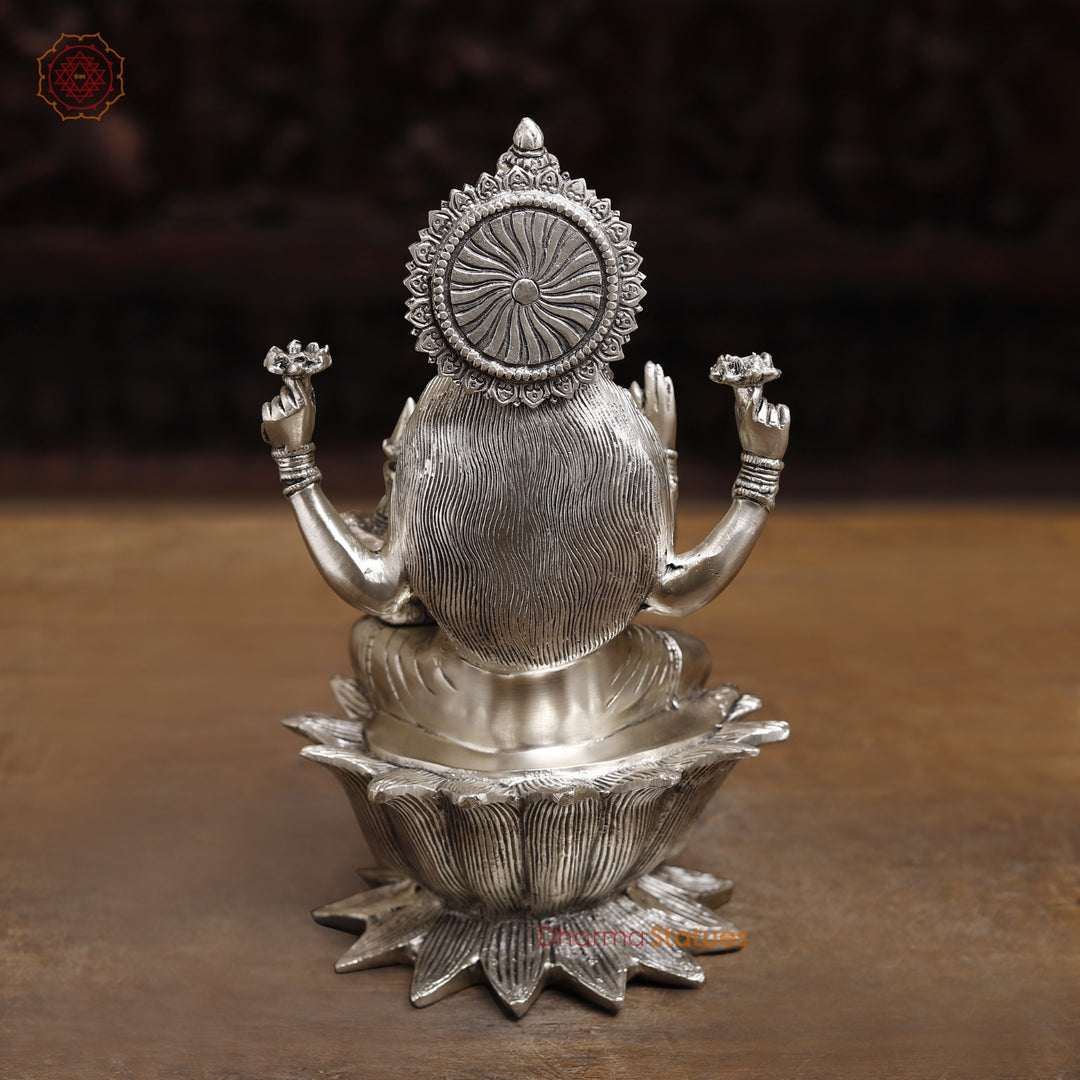 Brass Lakshmi Statue, The Goddess of Fortune,  Fine Silver Finish 12"