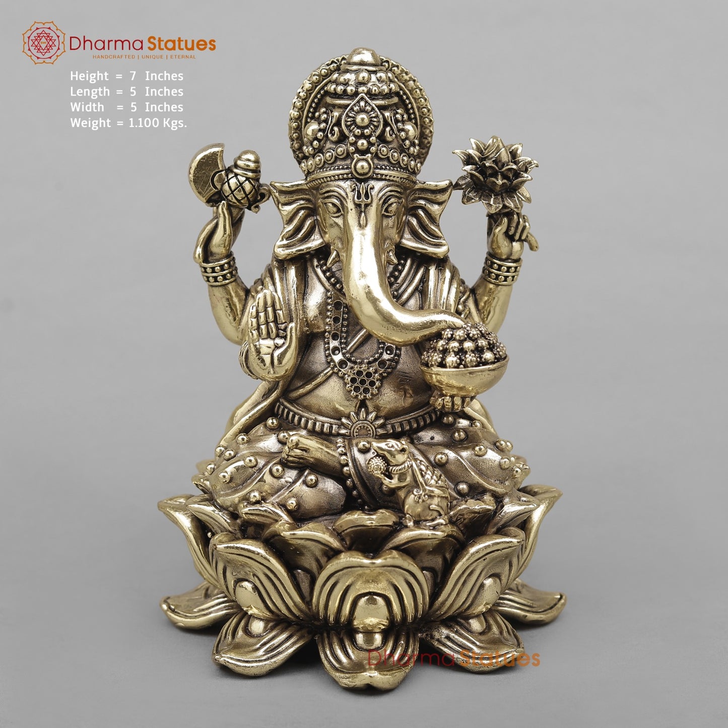 Brass Ganesh Seated On Lotus Fine 5”
