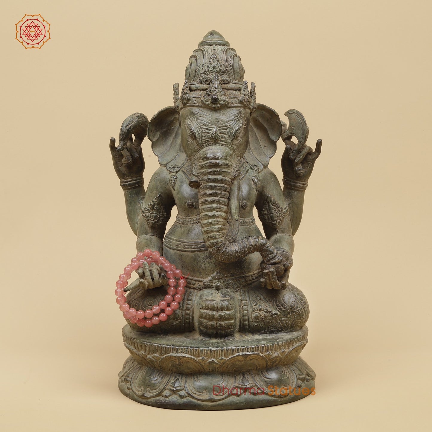 Bronze Ganesh Seated With Keertimukh Face Fine, Natural Patina 16” Origin - Java, Indonesia