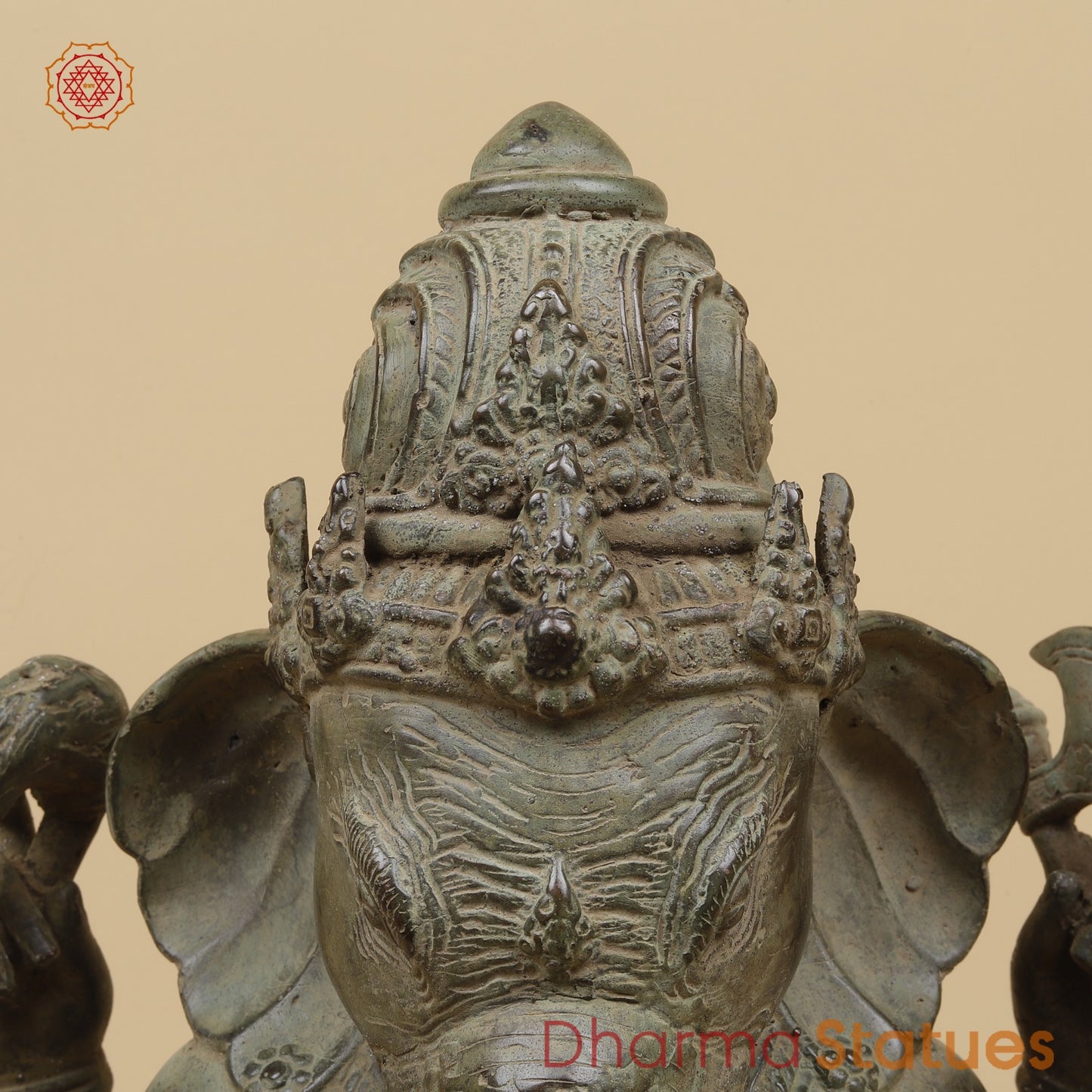 Bronze Ganesh Seated With Keertimukh Face Fine, Natural Patina 16” Origin - Java, Indonesia