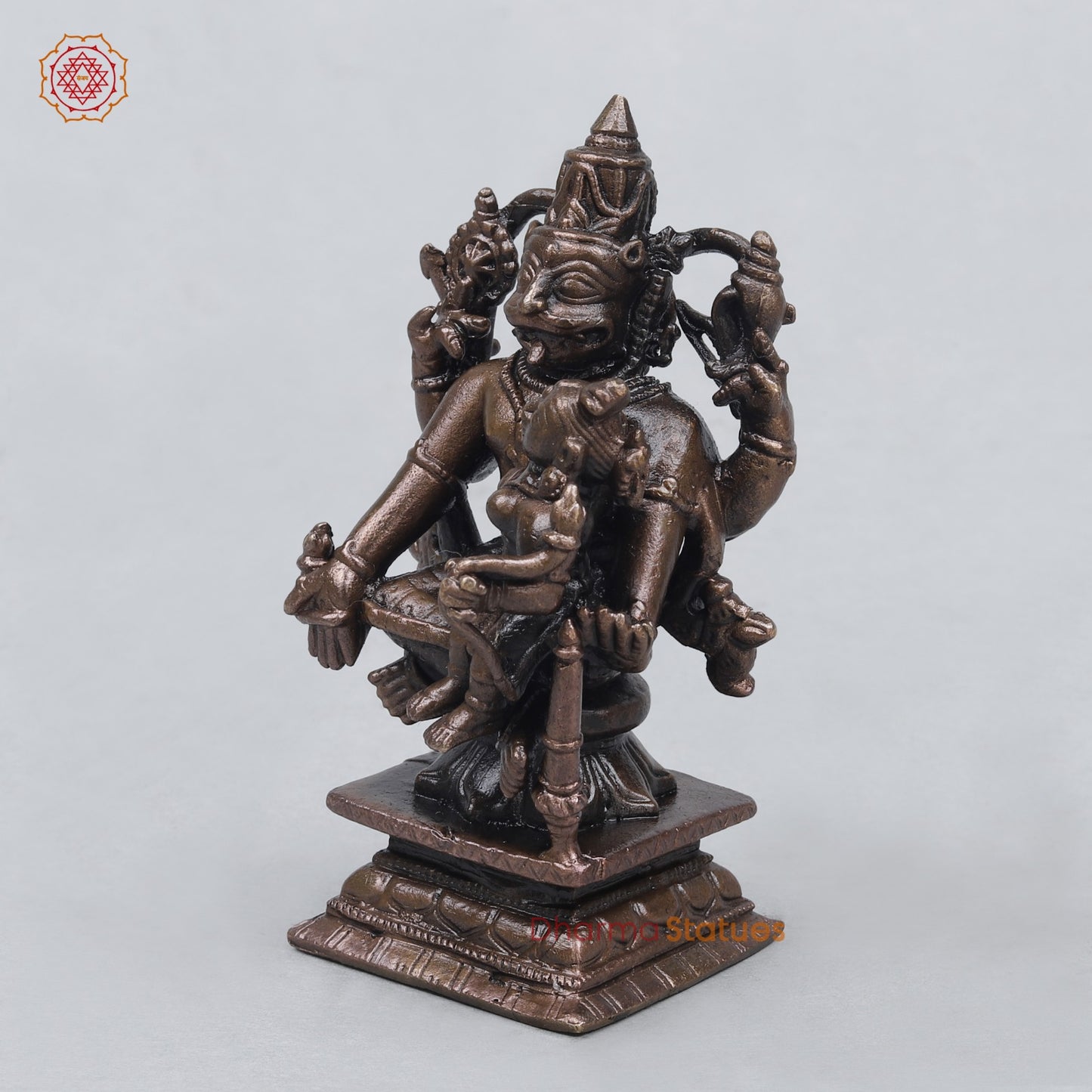 Copper Narsimha With Lakshmi Seated fine 3”
