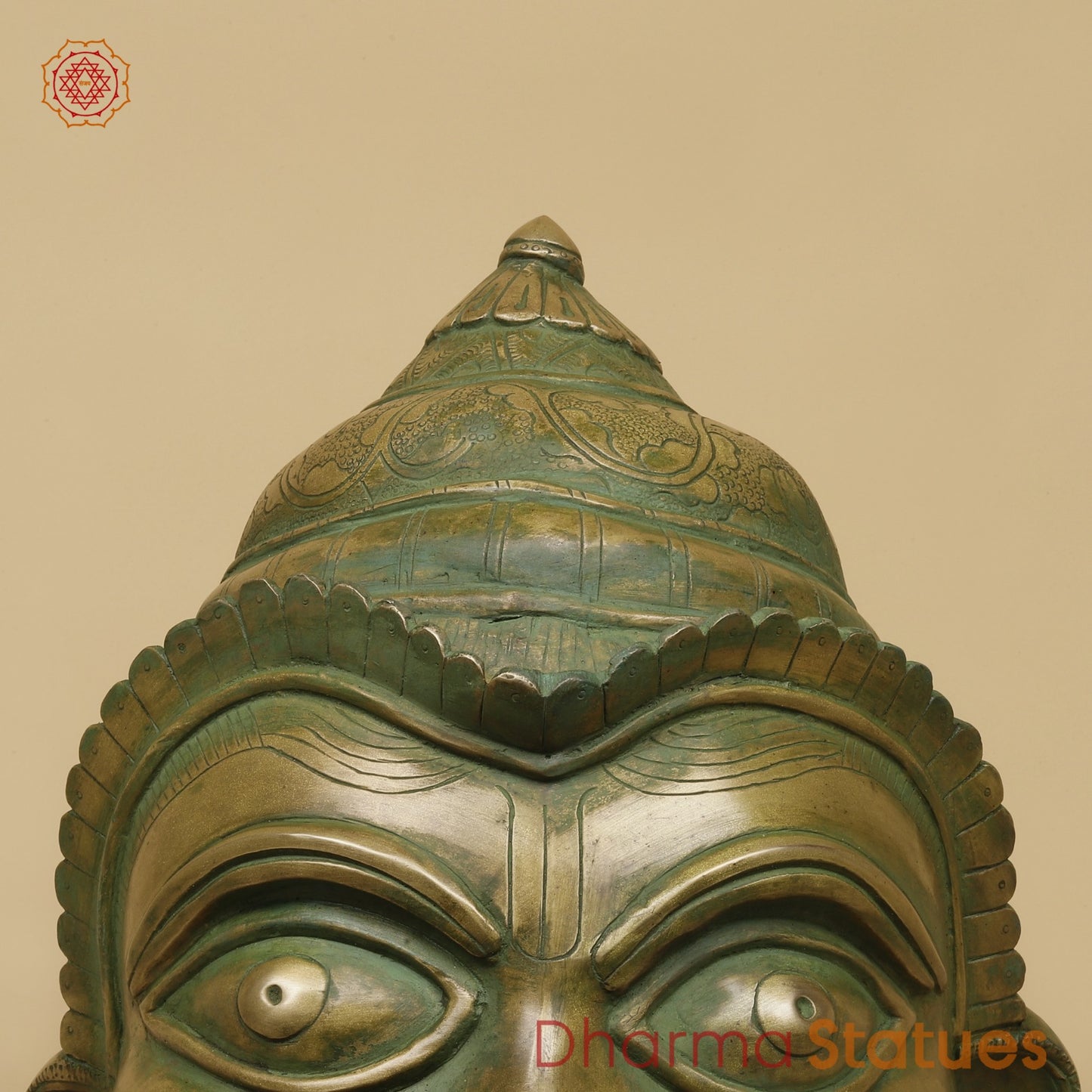 Brass Vintage Hanuman Head Fine, Antique Patina Finish 14”