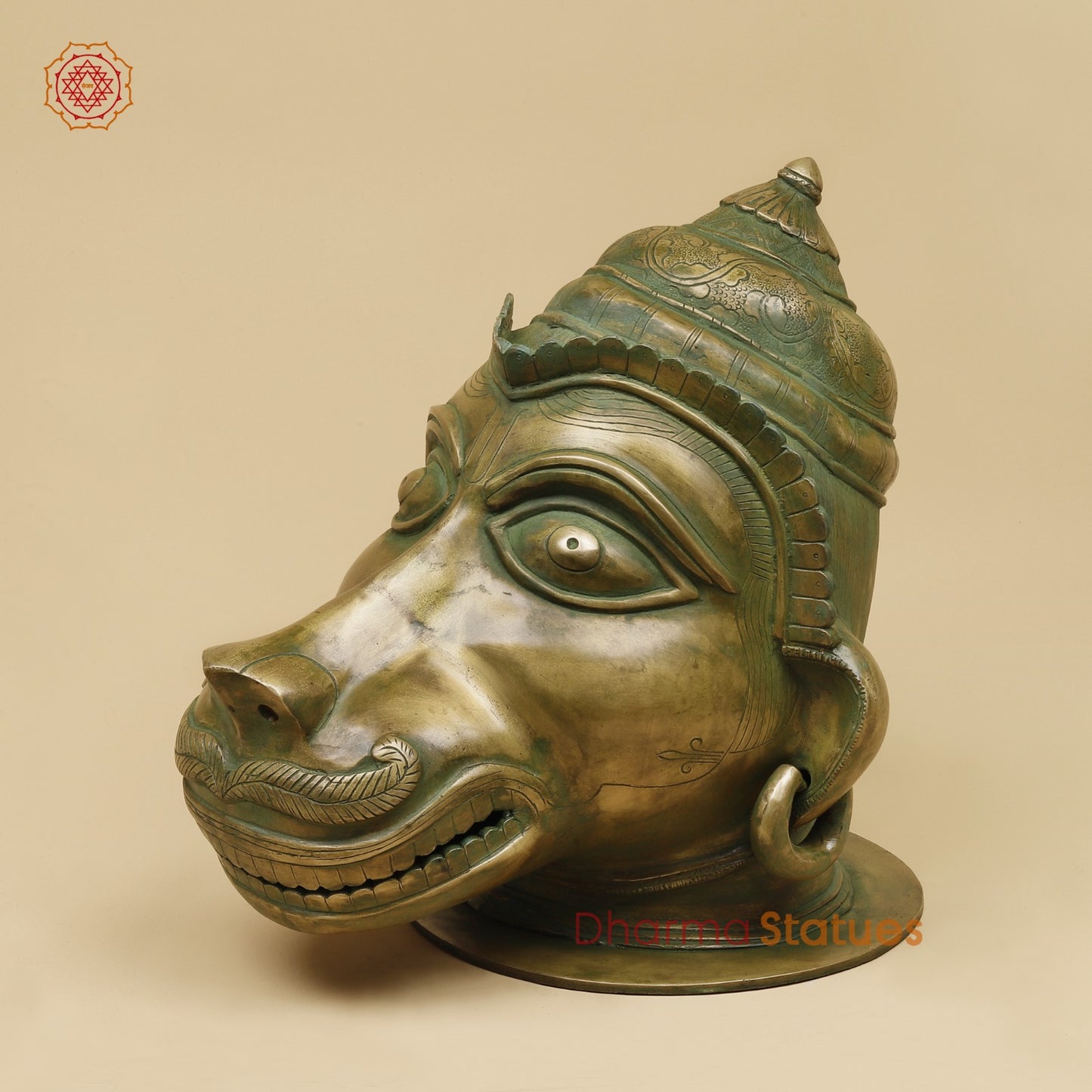 Brass Vintage Hanuman Head Fine, Antique Patina Finish 14”