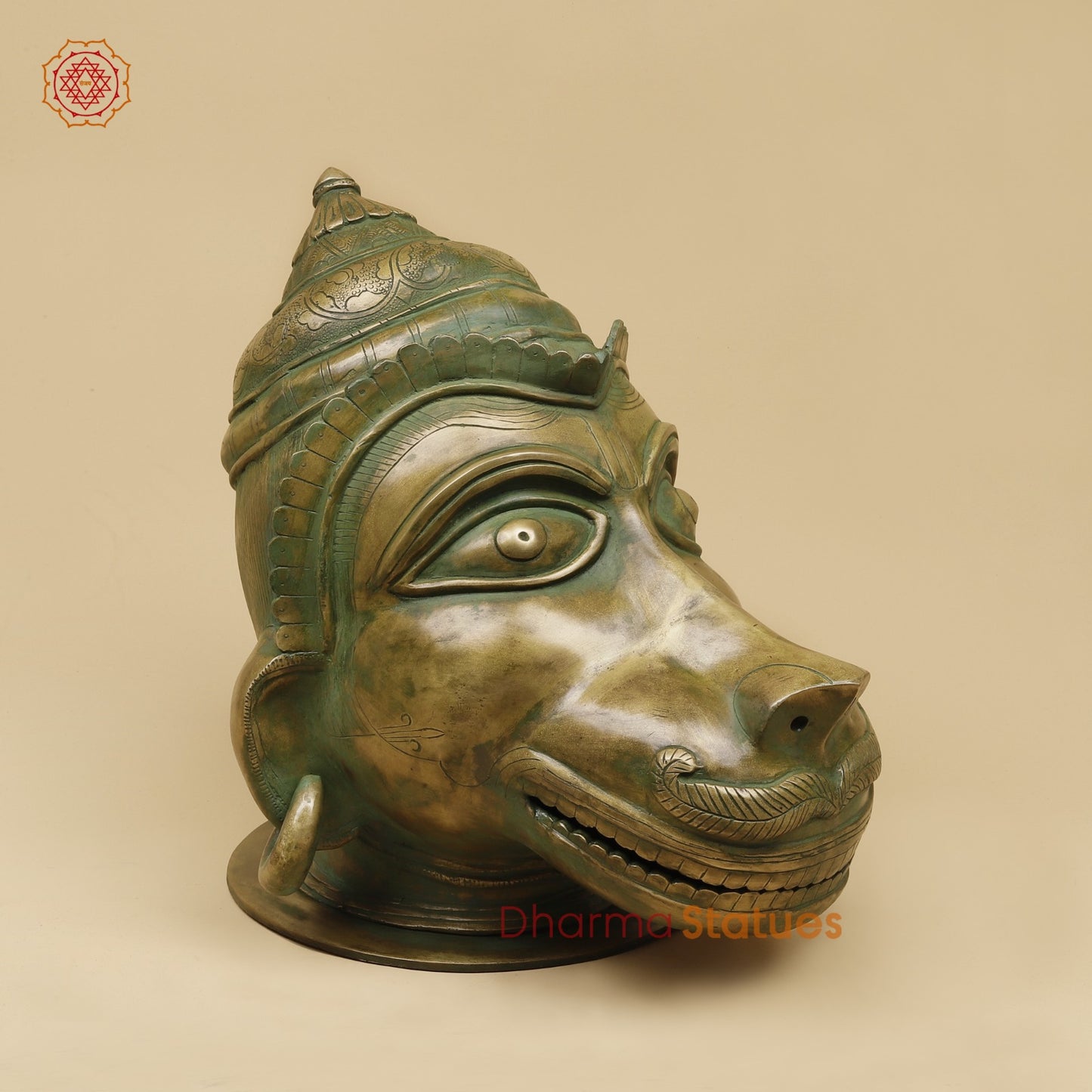 Brass Vintage Hanuman Head Fine, Antique Patina Finish 14”