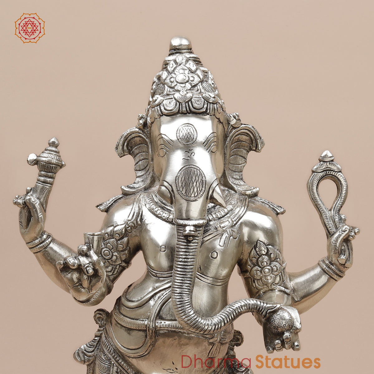Brass Ganesh Standing Fine, Silver Coated 19”